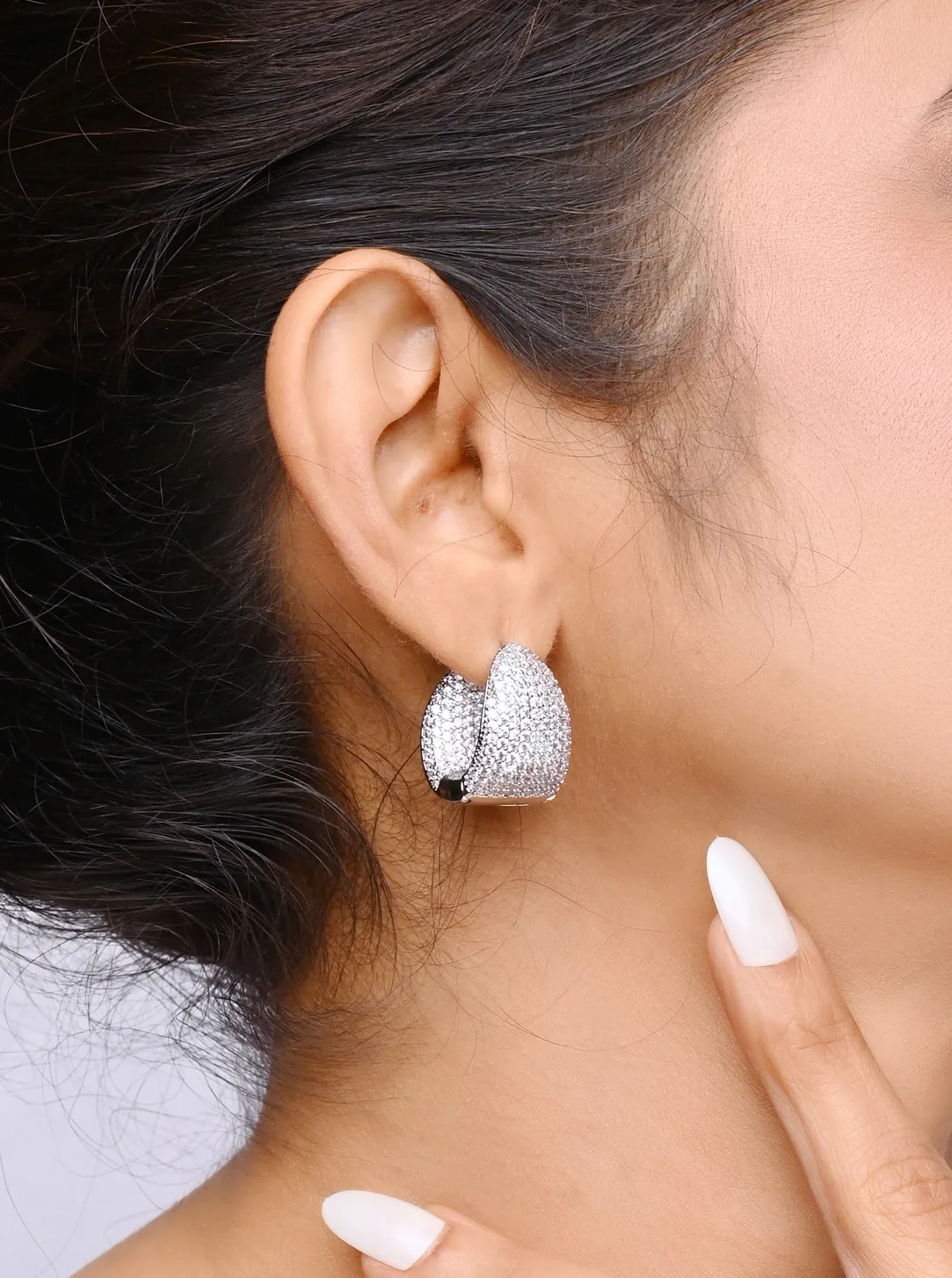 Radiant AD Silver Loop Earrings – A Sparkling Twist of Elegance and Style