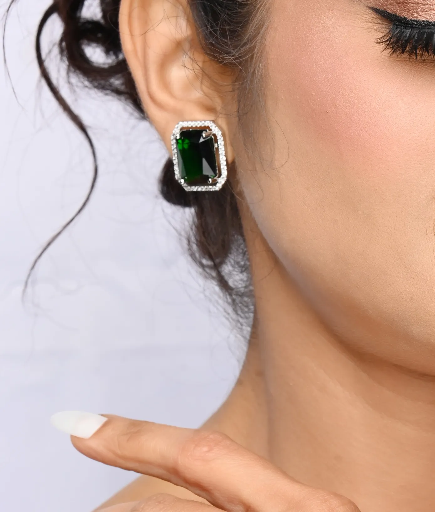 Evergreen AD Studs with Pink Semi-Precious Stones 