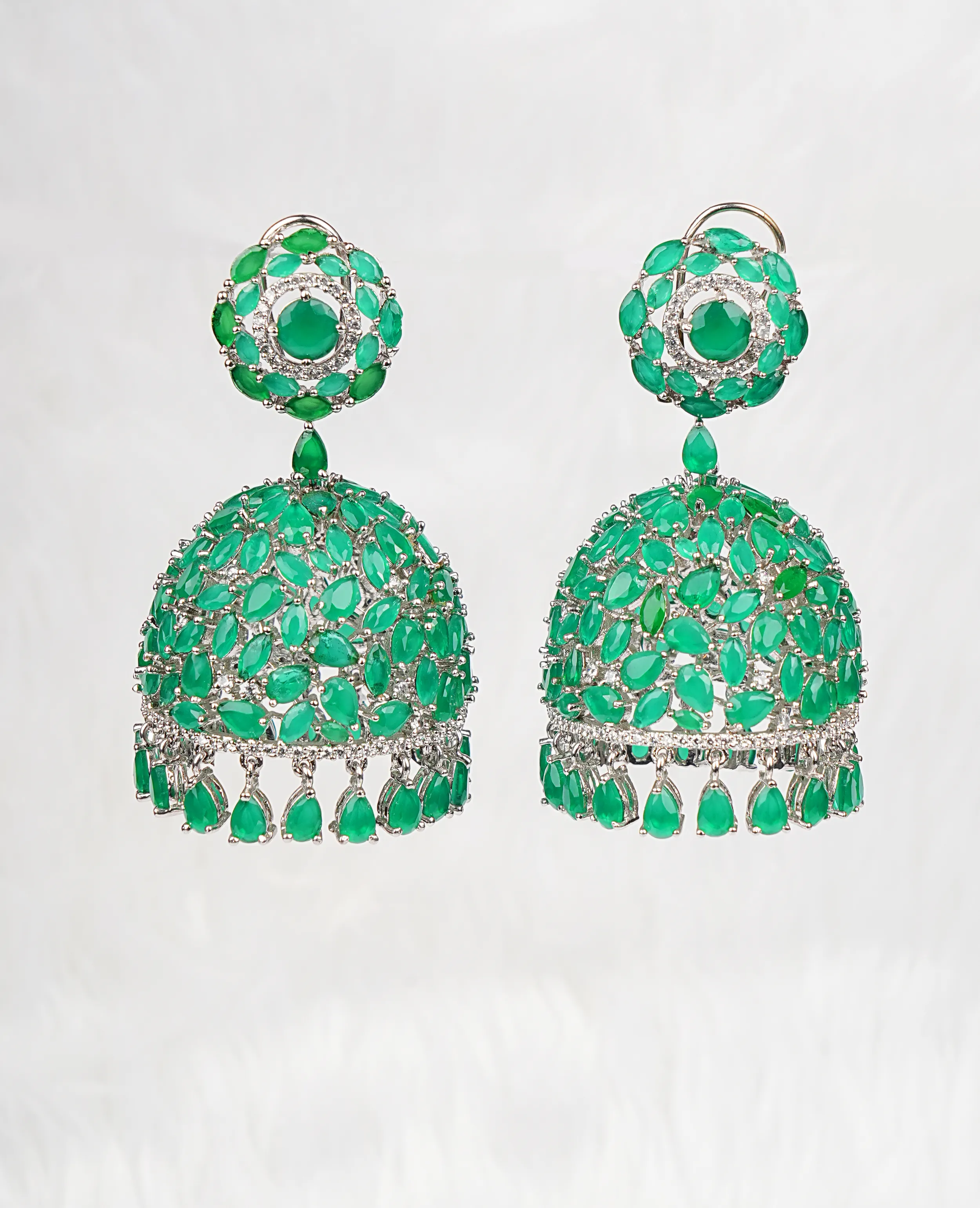 Emerald Semi-Precious Stone Jhumki - Timeless Green Elegance