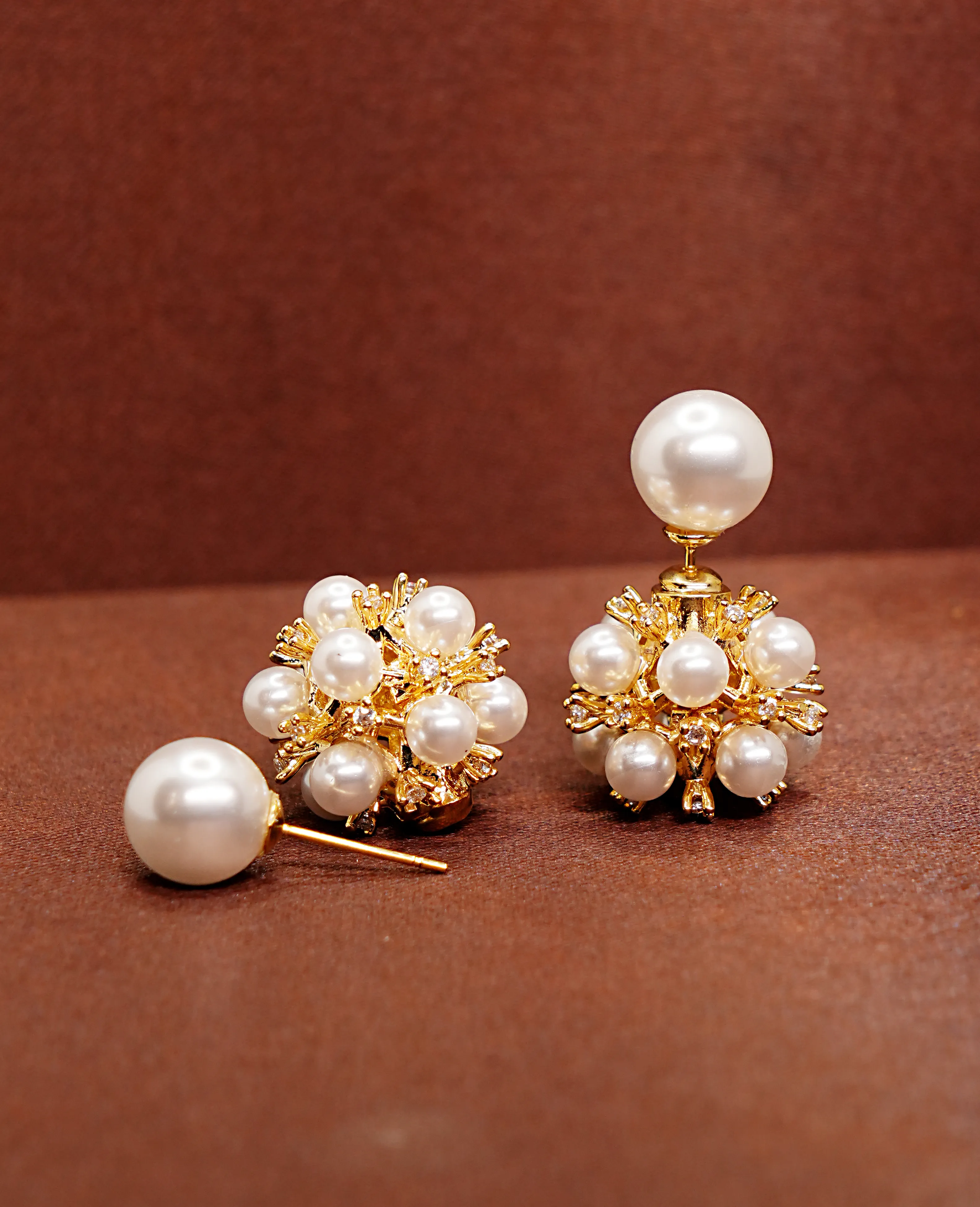 Versatile Freshwater Pearl Earrings with Gold-Plated Base – Transformable Elegance