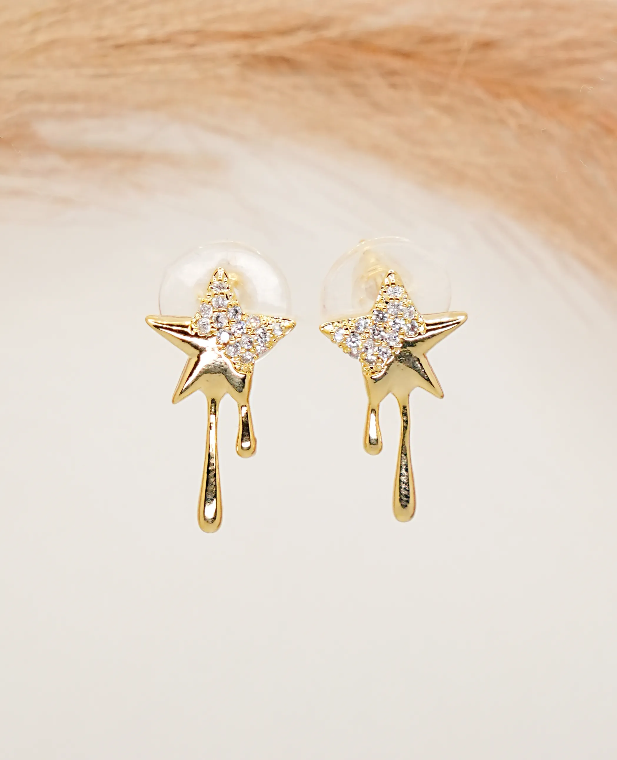 Exquisite Designer Star-Shaped Earrings - AD Gold Base 