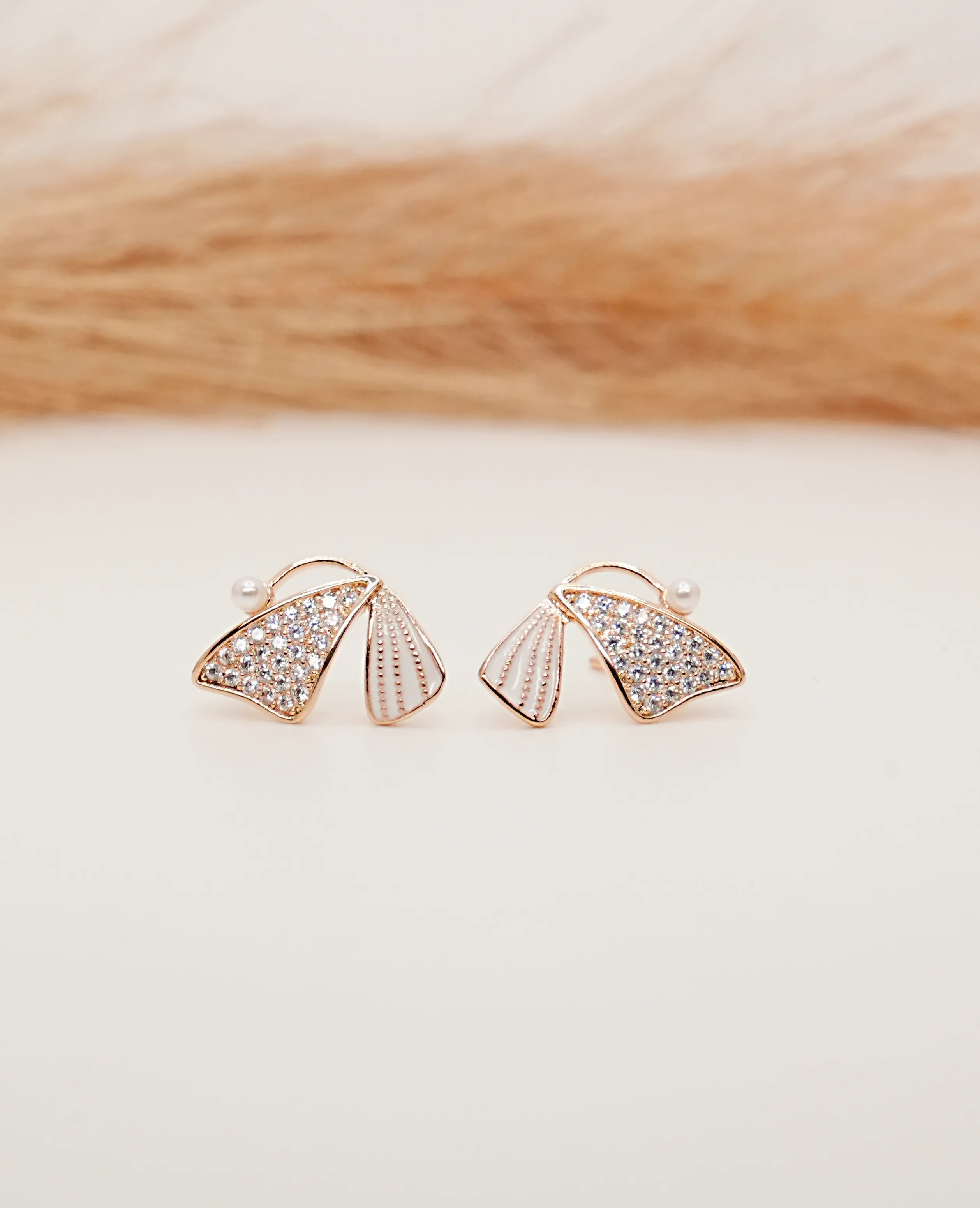 Delicate AD & Pearl Earrings – Timeless Elegance and Rose-gold Sparkle