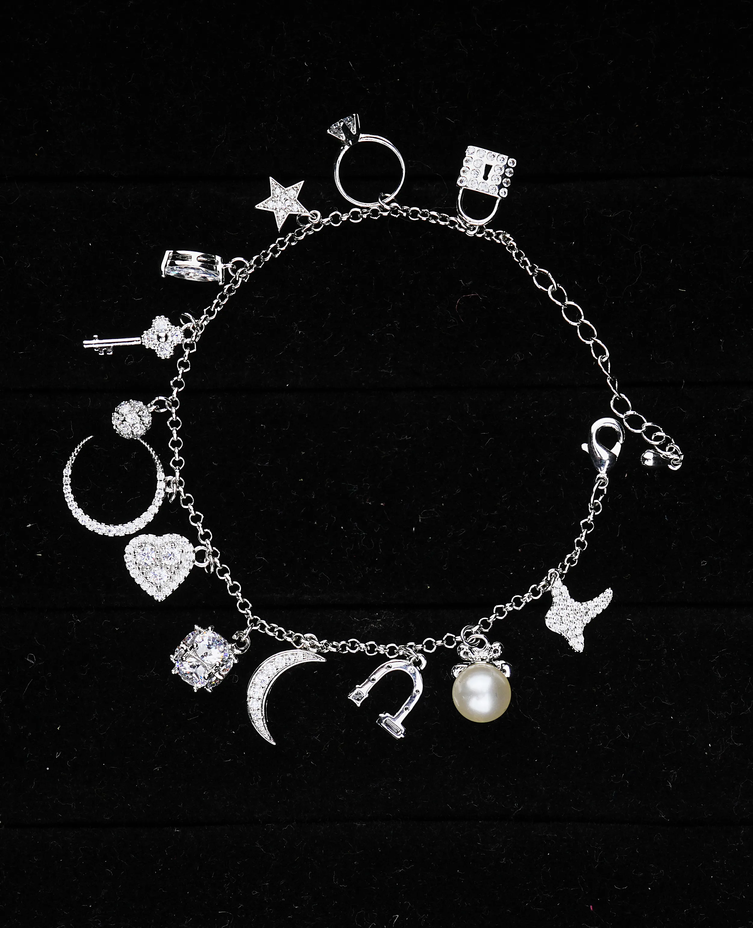 Celestial Charm Bracelet - AD Silver Base with Moon & Star Details