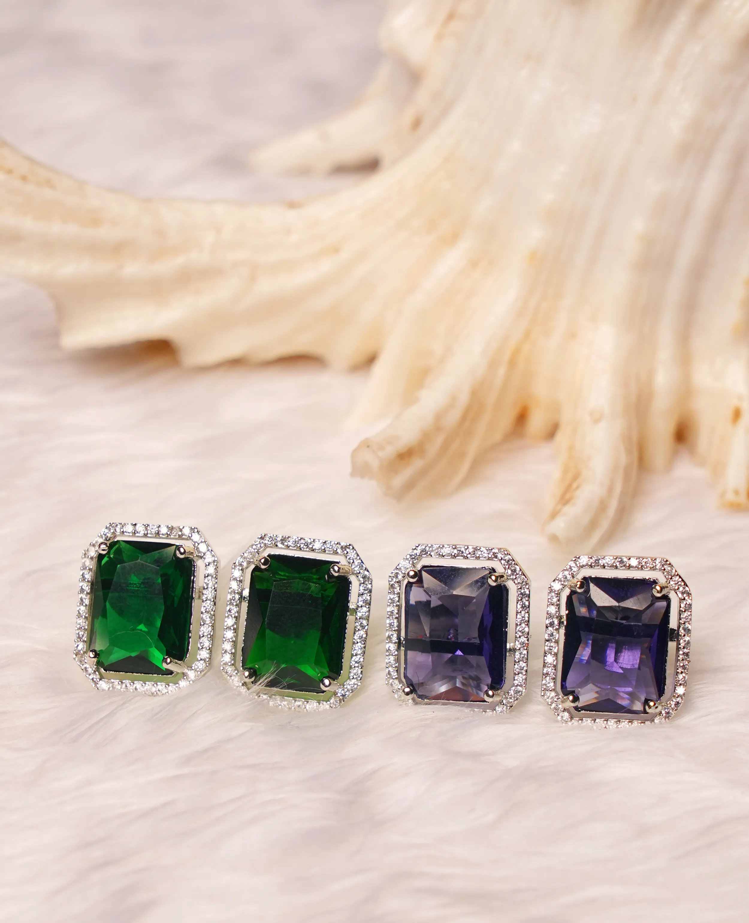 Evergreen AD Studs with Violet Semi-Precious Stones