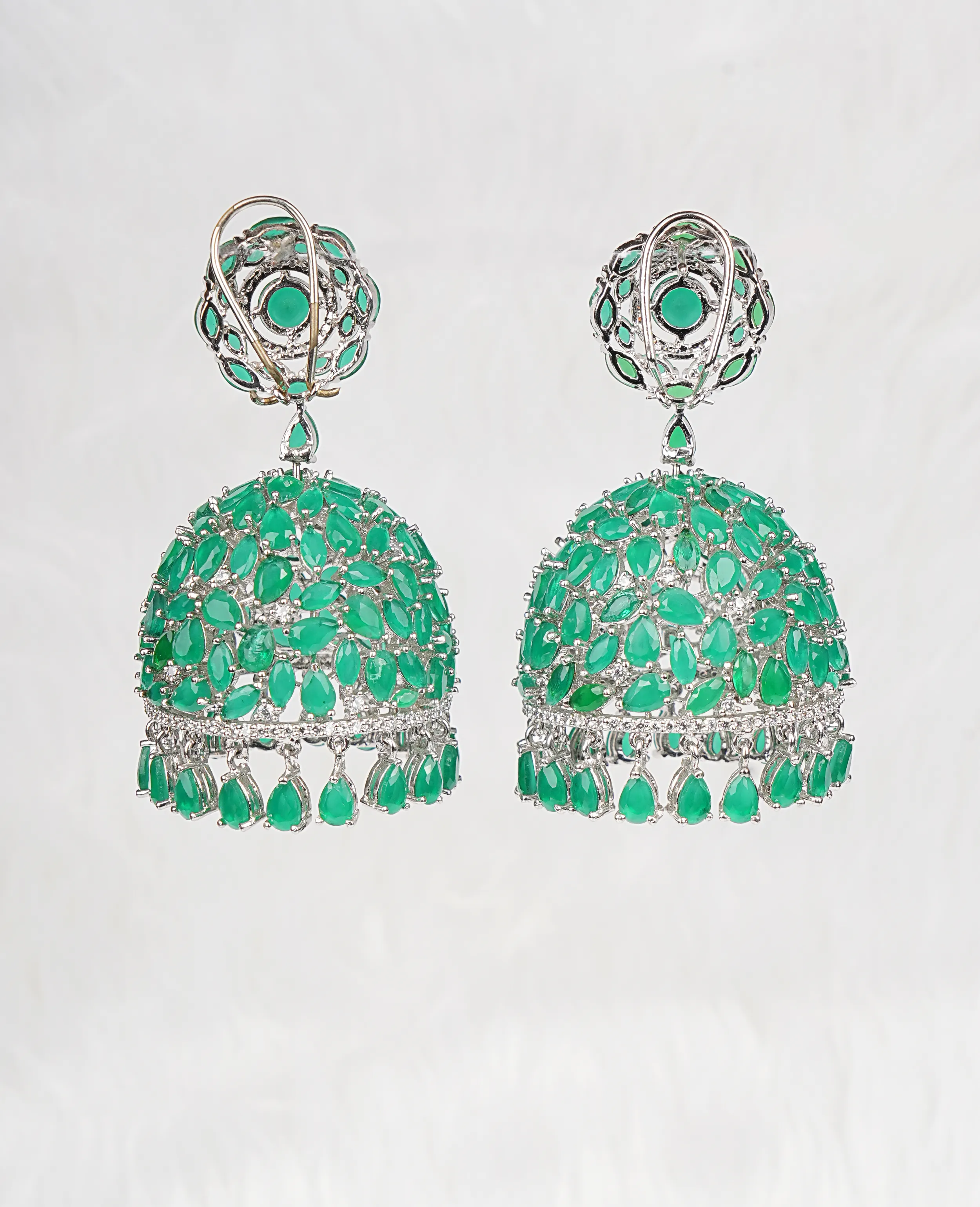 Emerald Semi-Precious Stone Jhumki - Timeless Green Elegance