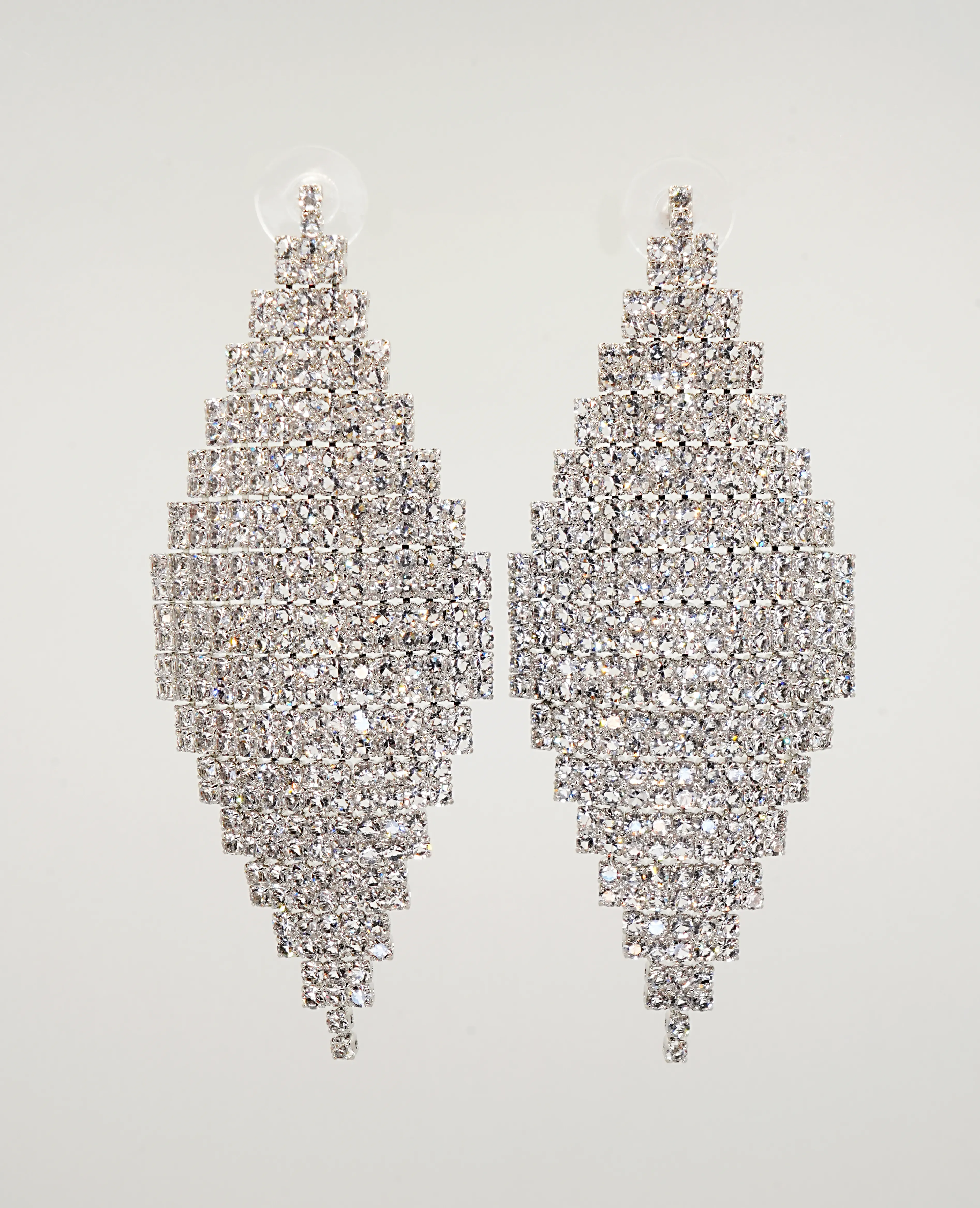 Silver Sparkle Diamond-Shaped Crystal Earrings – Sleek & Radiant