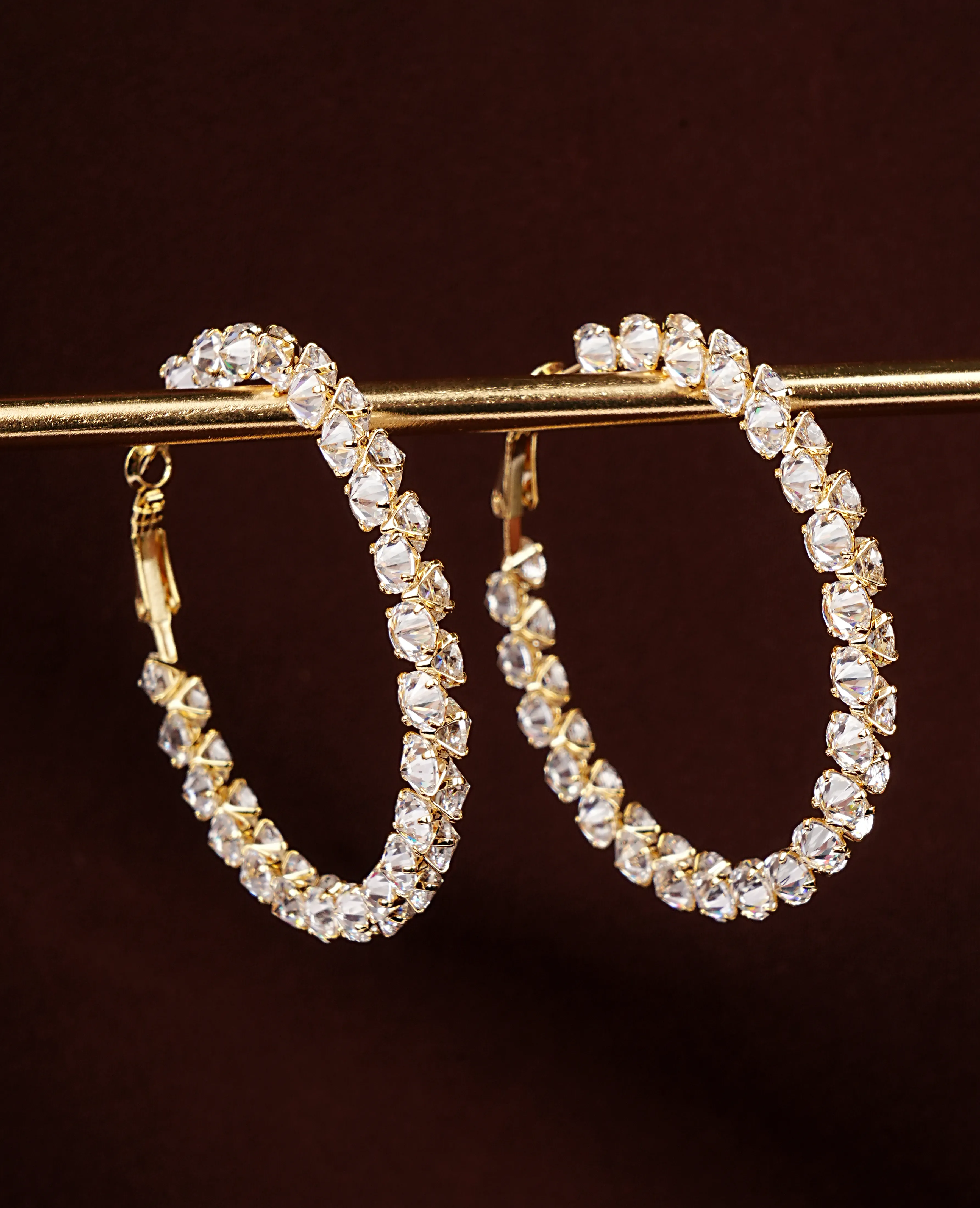 Intriguing Crystal Hoop Earrings - Dazzling & Elegant Golden