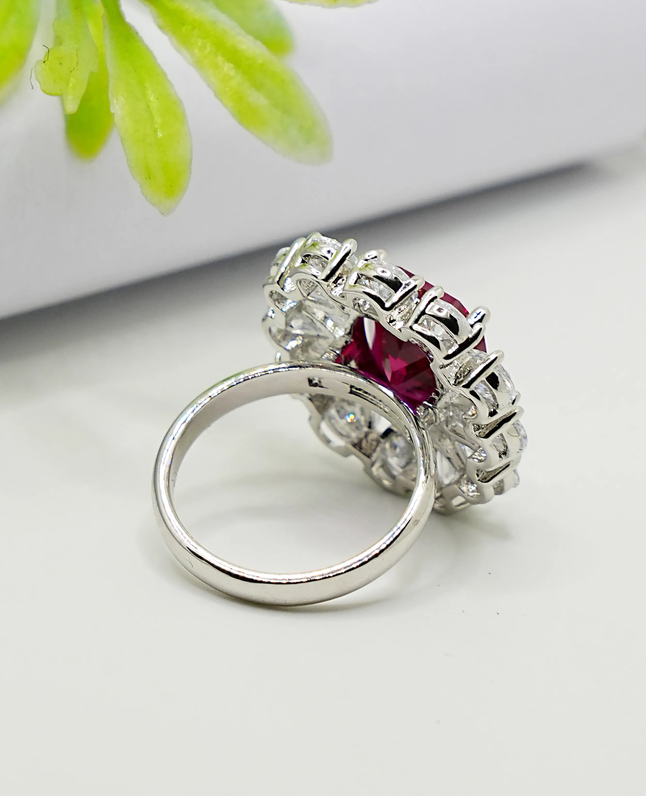 Classic Floral AD Ring - Ruby Red