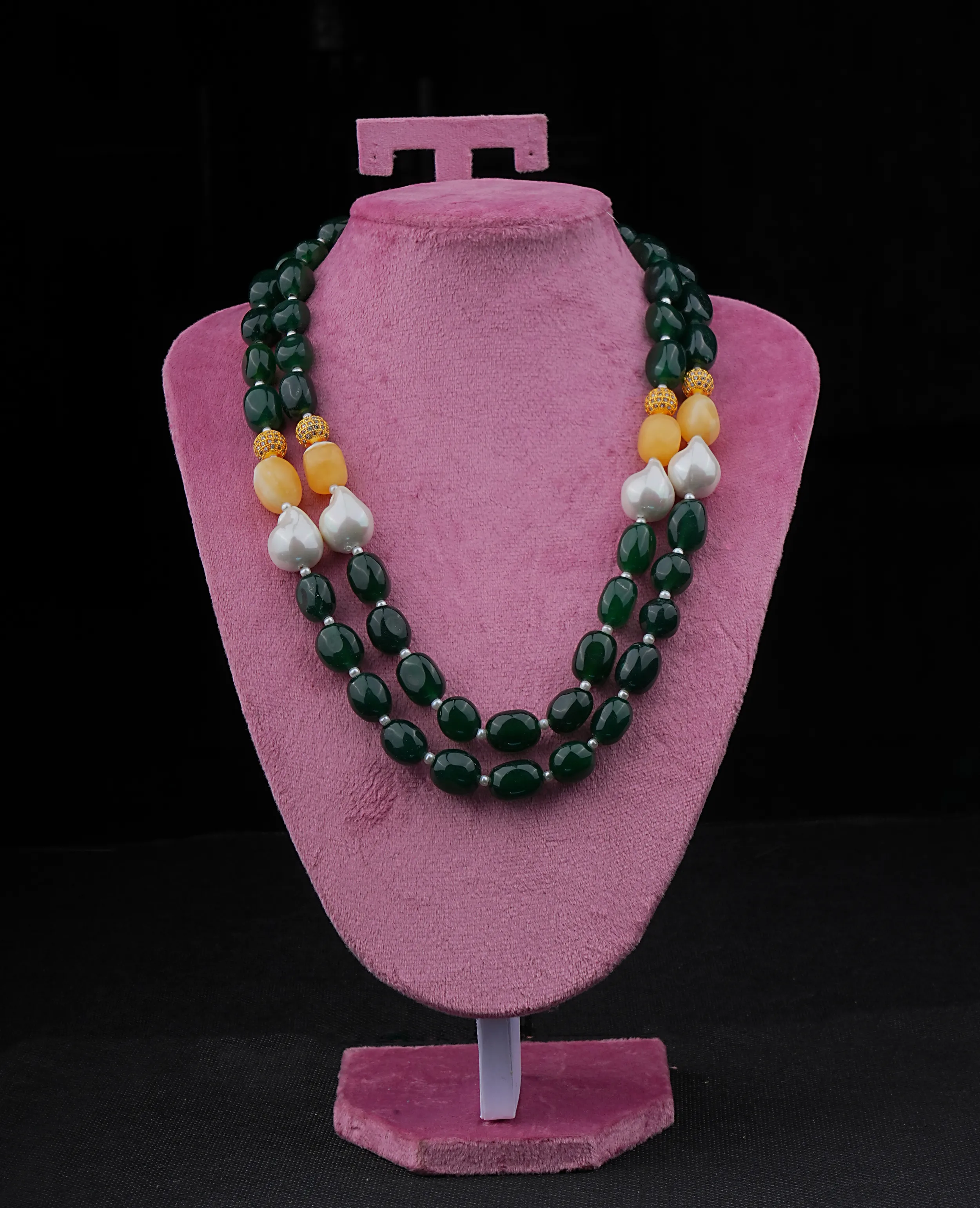 Elegant Semi-Precious Green Stone Mala - Versatile & Exclusive