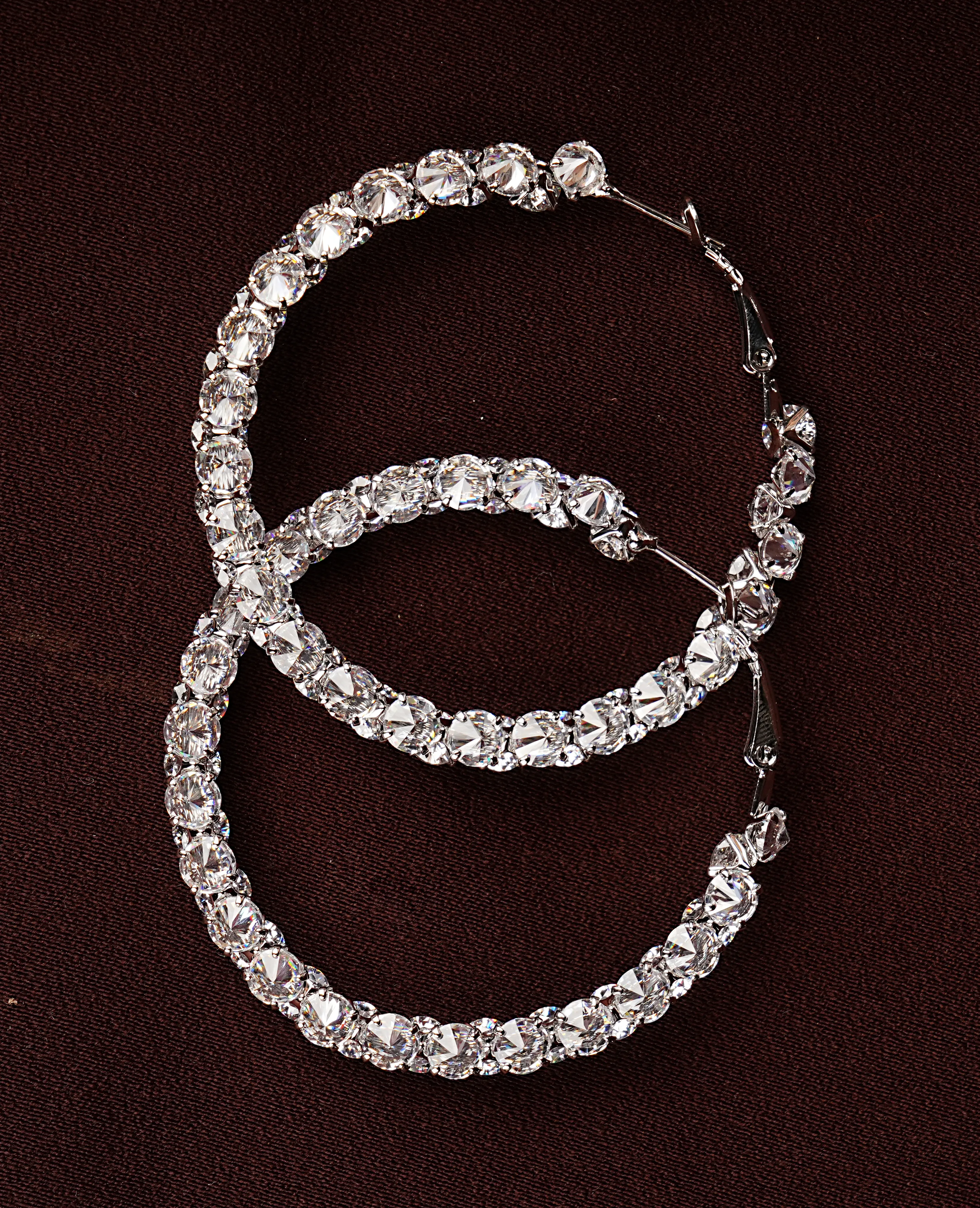 Intriguing Crystal Hoop Earrings - Shining Silver