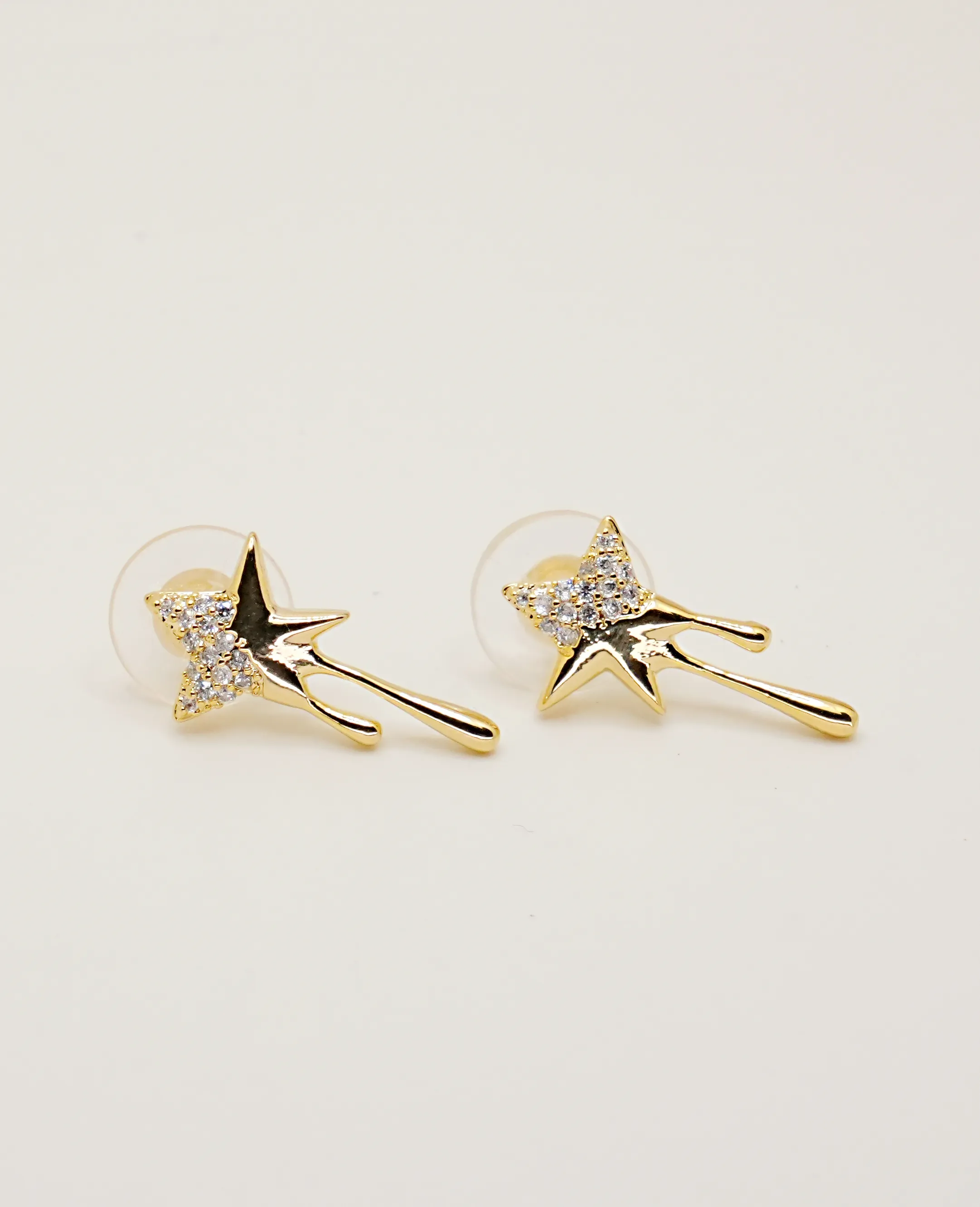 Exquisite Designer Star-Shaped Earrings - AD Gold Base 