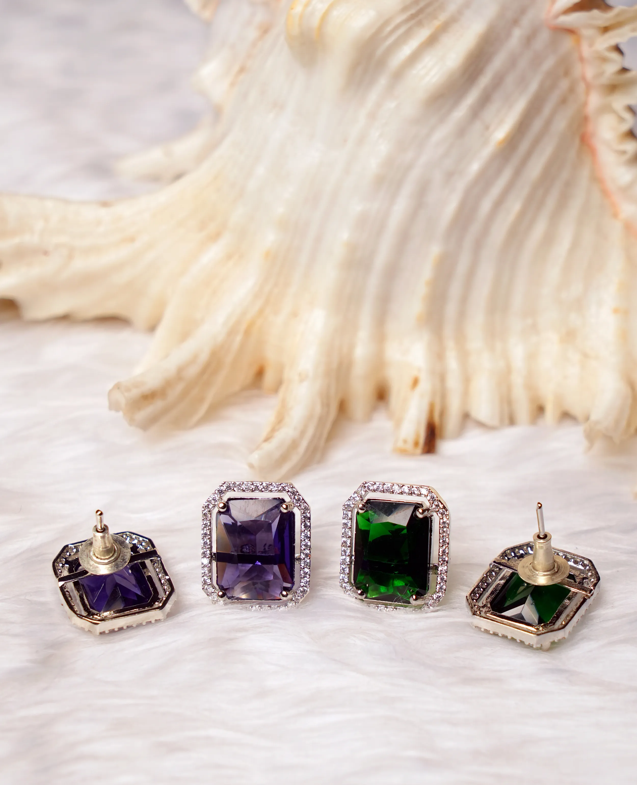 Evergreen AD Studs with Violet Semi-Precious Stones