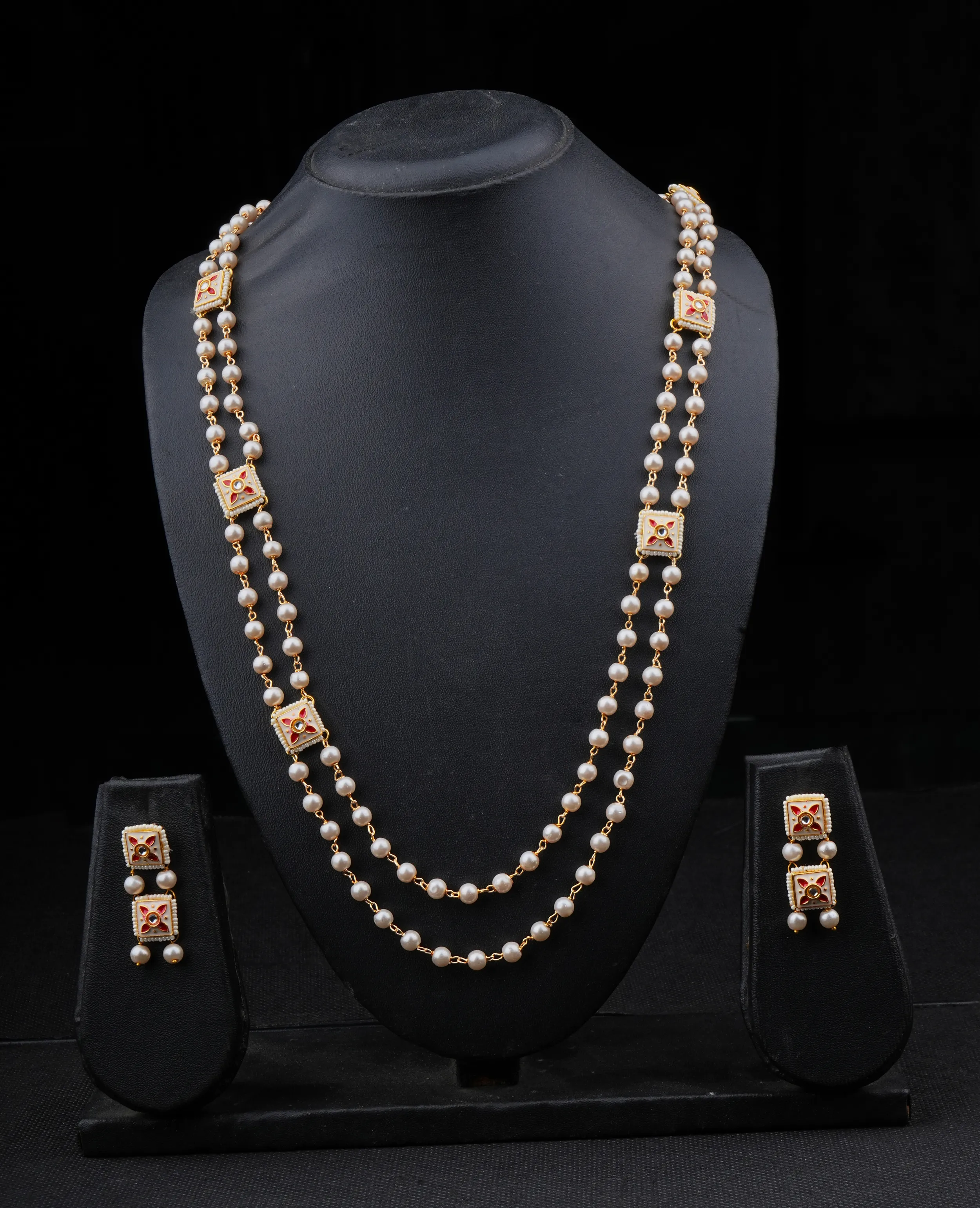 Sinma's Own Creation: Rich Freshwater Pearls with Square Meenakari Kundan Detailing