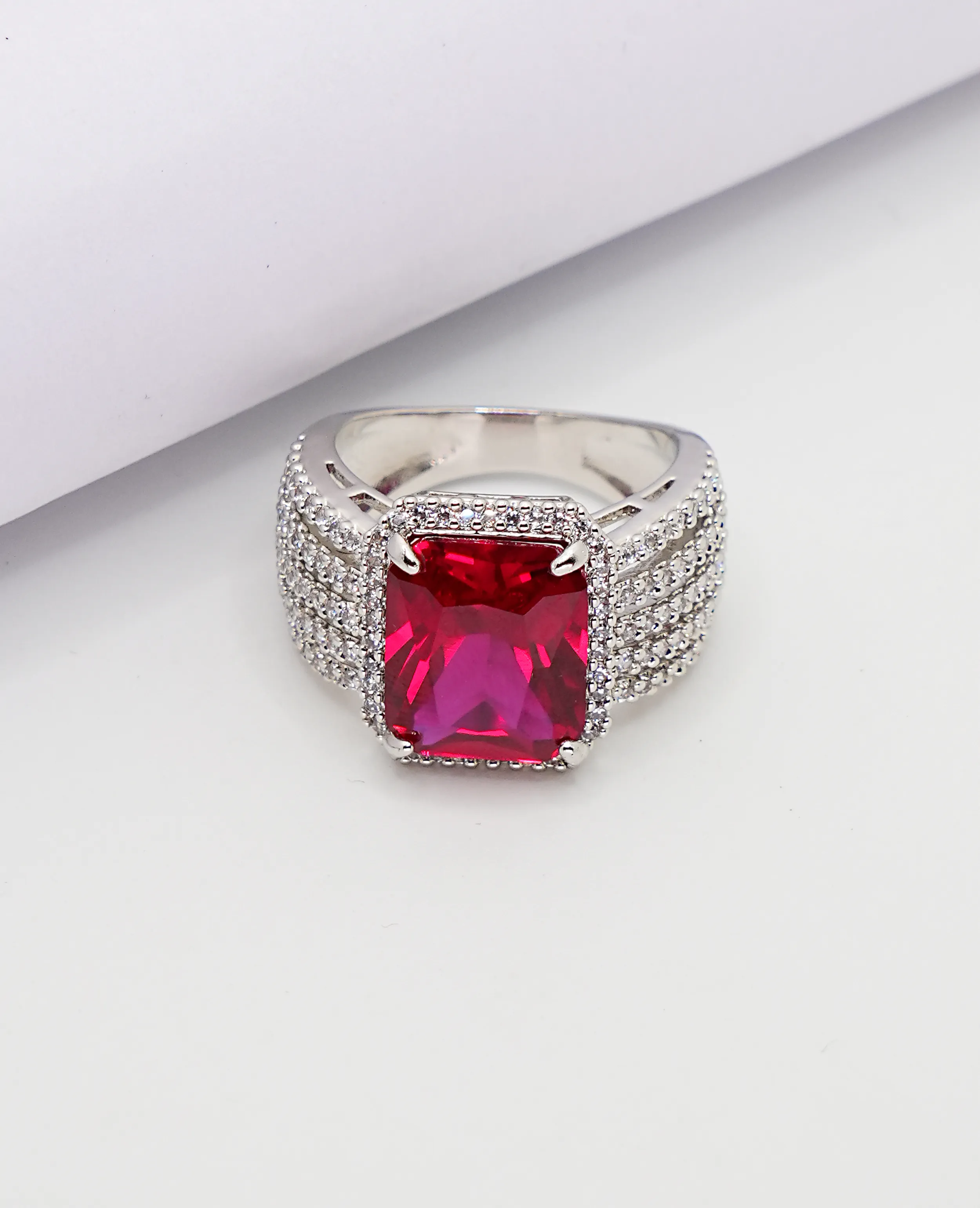 Sophisticated AD Finger Ring - Ruby Red Elegance