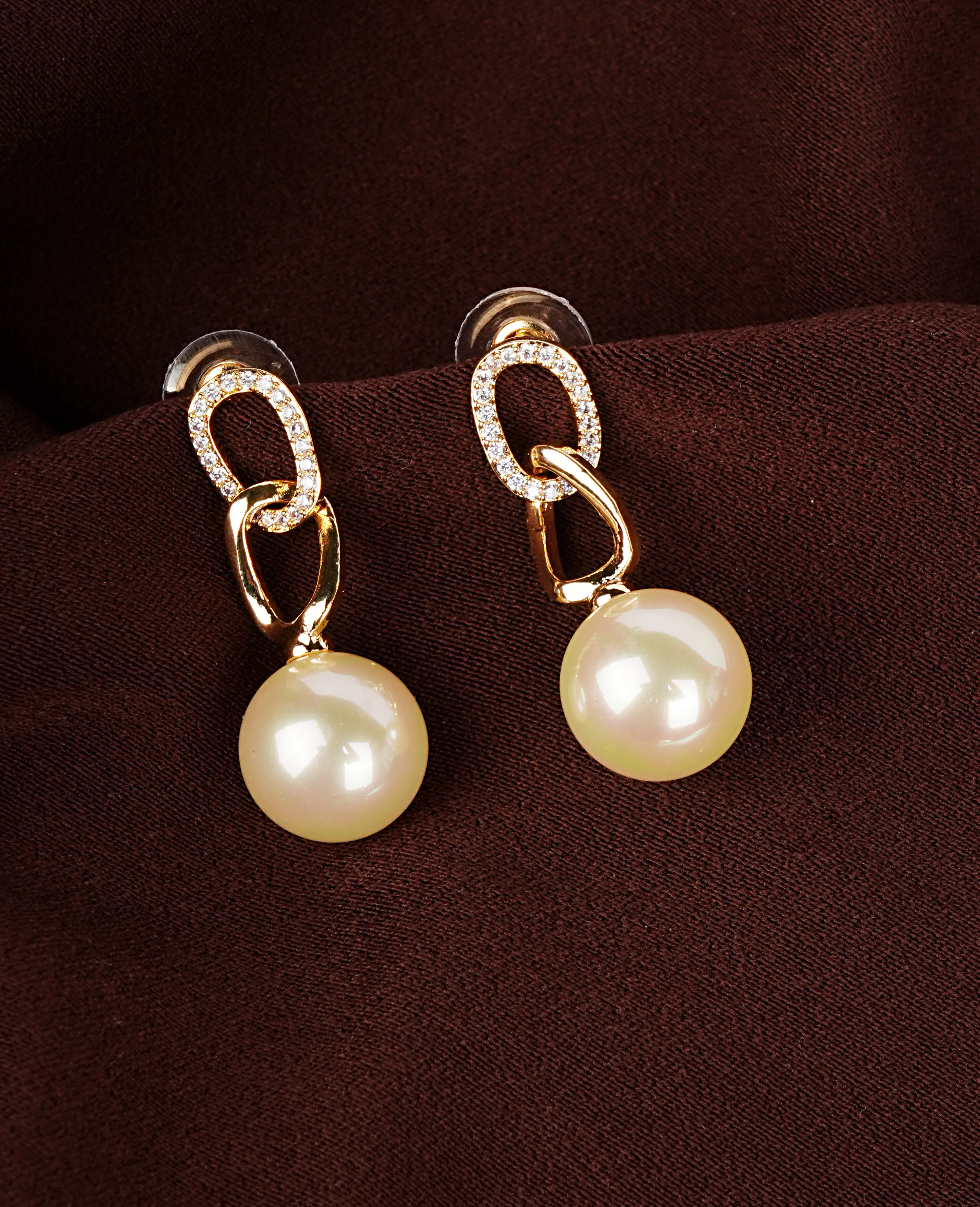 Classic AD Semi-Hanging Earrings Featuring Delicate Pearl Detail