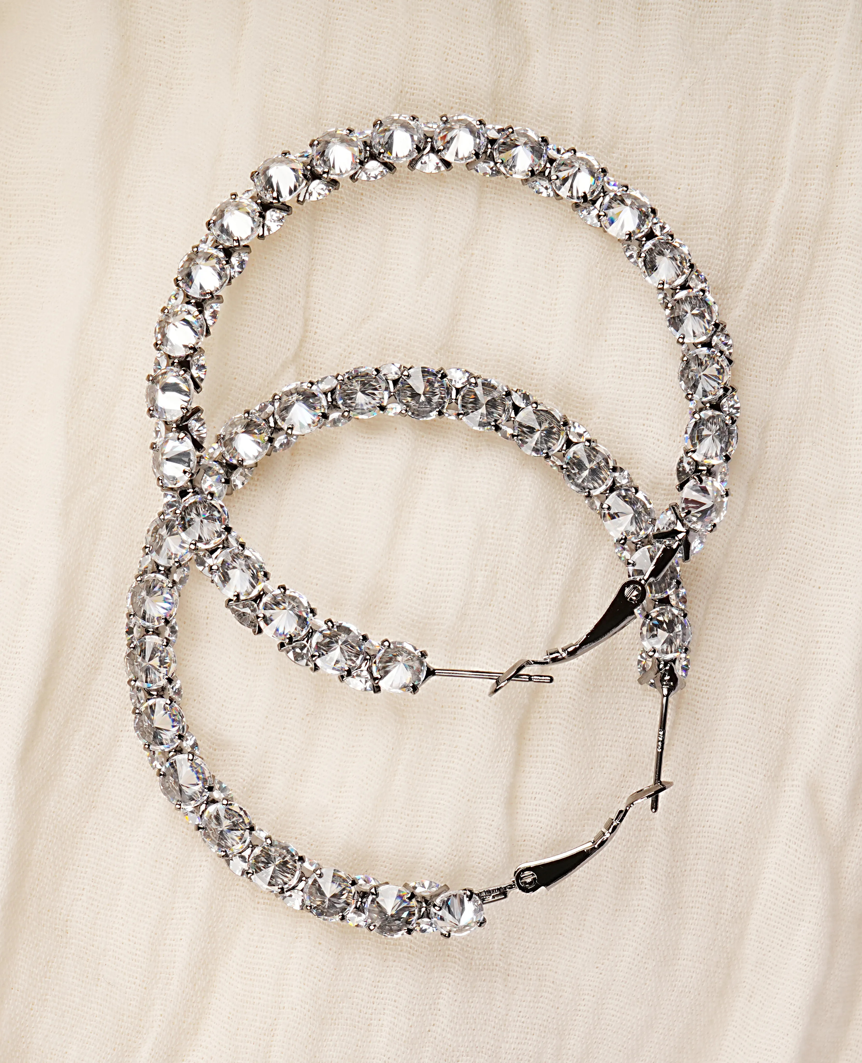 Intriguing Crystal Hoop Earrings - Shining Silver