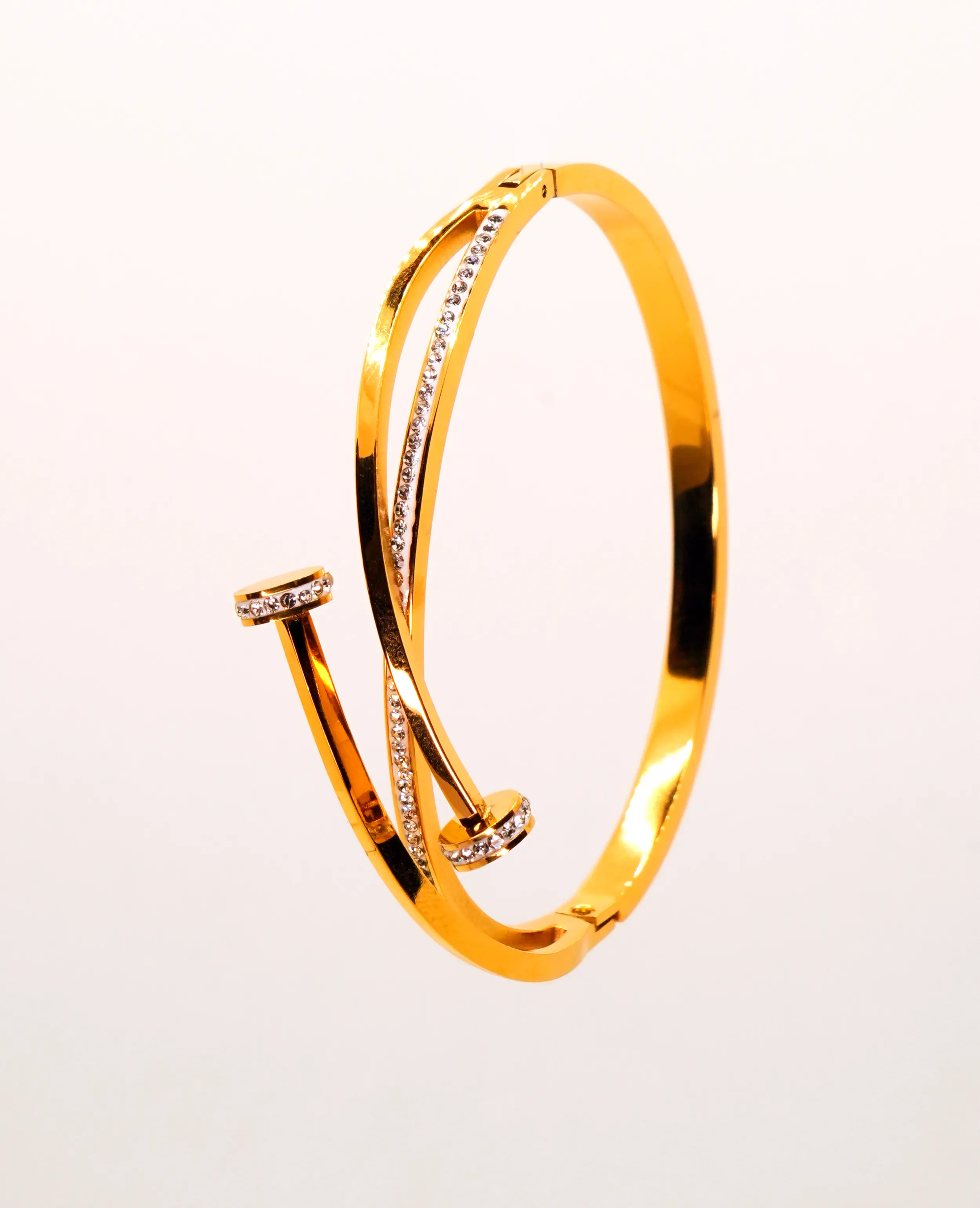 Gleaming Elegance: Dazzling AD Kada Bracelet with Luxurious Gold Finish