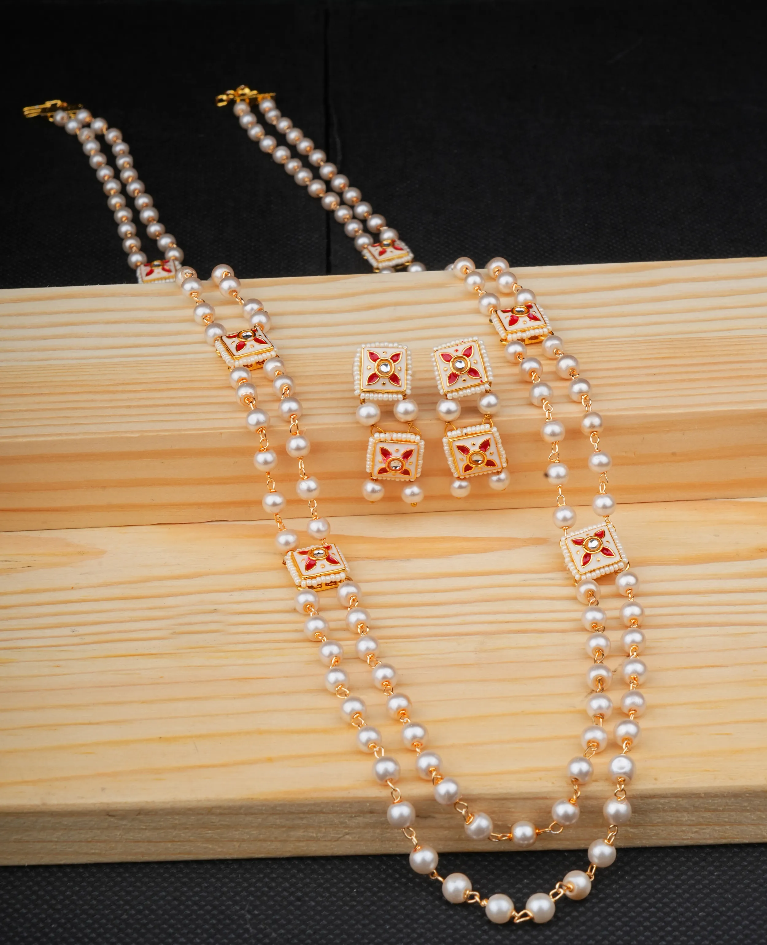 Sinma's Own Creation: Rich Freshwater Pearls with Square Meenakari Kundan Detailing