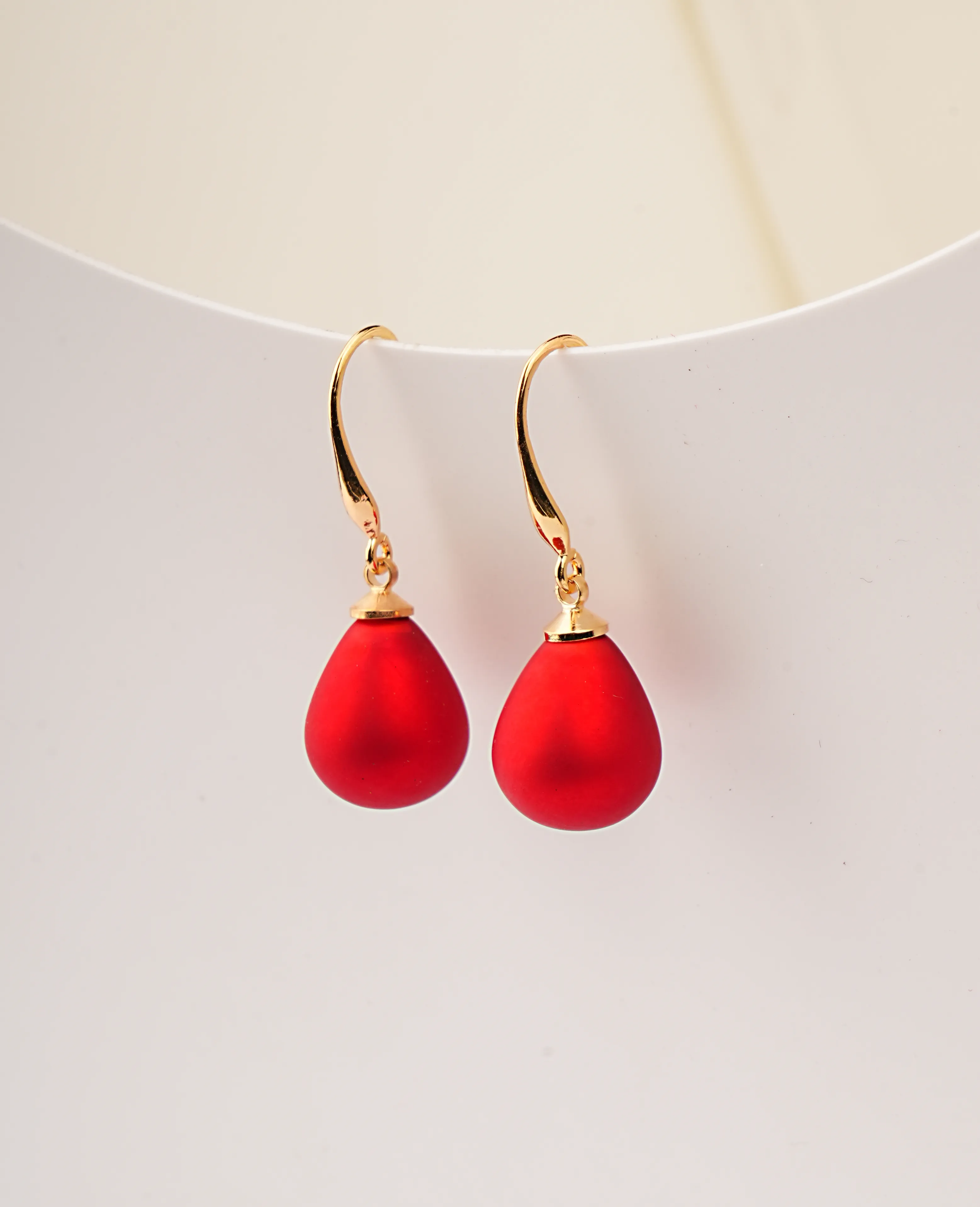 Matt Red Semi-Hanging Clip-Ons – Bold & Chic Statement Earrings